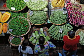 People at stalls in the market hall, Port Louis, Mauritius, Africa