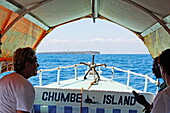 People in the ferry going to Chumbe Island, Chumbe Island, Zanzibar, Tanzania, Africa