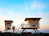 Lifeguard Stations at Beach, Cayucos, CA, USA