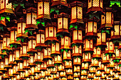 Asian Lanterns Suspended from a Ceiling, Miyajima island, Hiroshima prefecture, Honshu island, Japan, Asia