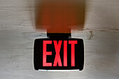 Red Exit Sign on Ceiling, Fort Worth, Texas, USA
