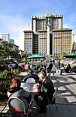 People outside street cafes on the Union Square, San Francisco, California, USA, America