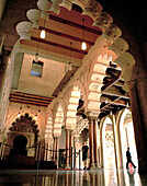 Arcades and archways in the La Alfjaferia palace, Mudéjar style, UNESCO World Heritage, Saragossa, Aragon, Spain
