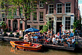 Cafe on a canal bridge, Jordaan district, Amsterdam, Holland