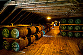 Lagerhalle der Glenfiddich Destillery, Dufftown, Aberdeenshire, Schottland