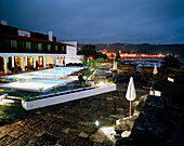 Pool of hotel Pousada de Portugal, Castello de Santa Cruz, overlooking Horta harbour, Faial island, Azores, Portugal