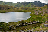 Lake Llyn Tyren as seen from Miners Track, Snowdonia National Park, Wales, UK