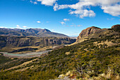 View towards the valley of Rio de las vueltas, Los Glaciares National Park, near El Chalten, Patagonia, Argentina