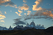 Cerro Torre and Mt. Fitz Roy at dusk, Los Glaciares National Park, near El Chalten, Patagonia, Argentina