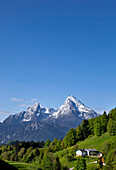 Maria Gern und Watzmann im Sonnenlicht, Berchtesgadener Land, Oberbayern, Deutschland, Europa