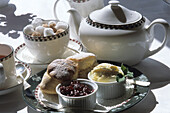 Devonshire Tea, Scones, Strawberry Jam and Clotted Cream, The Orestone Manor, Torquay, Devon, England