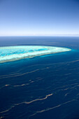 Heron Island und Plattformriff, Schlieren der Korallenhochzeit, von oben, Great Barrier Reef Marine Park, UNESCO Weltnaturerbe, Queensland, Australien