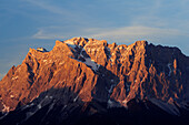 Zugspitze und Schneefernerkopf im Abendlicht, Wettersteingebirge, Ehrwald, Tirol, Österreich, Europa