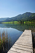 Wooden landing stage leading into lake Weissensee, Carinthia, Austria, Europe