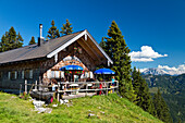 Alpine hut Sonnbergalm, Mangfall mountains, Bavarian Prealps, Upper Bavaria, Germany