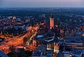 Blick vom City-Hochhaus auf die Innenstadt am Abend, Leipzig, Sachsen, Deutschland, Europa