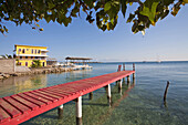 Cafe Mariposa and red jetty, Utila, Bay Islands, Honduras