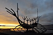 Solfarid at Saebraut Artist: Jon Gunnar Arnason Sunset at Reykjavik city Iceland