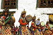 Traditional dance, 'tsechu,  great annual festival, Rinpung Dzong monastery, Paro district, Bhutan