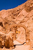 Chile, Atacama Desert, Plaza Quitor Carved face in the stone wall of the Atacama Desert near the Plaza Quitor