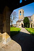 England, Northumberland, Corbridge Grand entrance to the graveyard and grounds of the Saxon Church of St Andrews in Corbridge