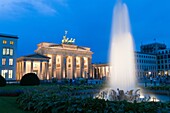 View of the Pariser Platz square to the Brandenburg Gate at dusk, Berlin, Germany
