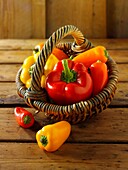 Mixed red, yellow & orange fresh bell peppers
