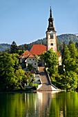 Assumption of Mary Pilgrimage Church in the middle of Lake Bled Slovenia