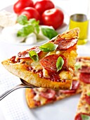 Italian pepperoni thin crust Pizza slice