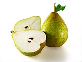 Fresh comice pears whole and cut