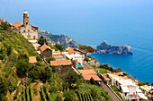 Chapels on the hill side of the Amalfi coast near Amalfi, Italy