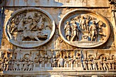Roman sculptural decorations on The Arch Of Constantine built to celebrate victory over Maxentius Rome Rome