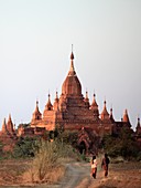 Myanmar, Burma, Bagan, temple, country road, people