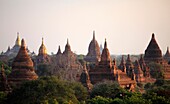 Myanmar, Burma, Bagan, general aerial panoramic view, temples