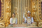 Myanmar, Burma, Mandalay, Palace interior, King Mindon, Queen Satkyardavi statues