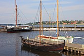 Denmark, Zealand, Roskilde, harbour on the fjord, traditional sailboats