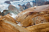 Hikers on the Kerlingarfjoll Mountains Situated near Route F35 From Kjolur, Highlands of Iceland, Europe