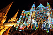 Projection of a Painting of Adam and Eve on the Cathedral's South Door, Chartres in Lights Festival, Eure-Et-Loir (28), France