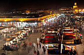 Open-Air Restaurants and the Evening Market, Djemaa El Fna Square, Marrakech, Morocco