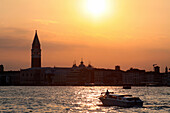 Sunset Over the Campanile, the Doges’ Palace and the Lagoon, Venice, Venetia, Italy