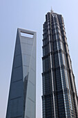 View of the Shanghai World Financial Center Nicknamed ‘The Bottle-Opener Tower’ on the Left and the Jinmao Tower on the Right, Pudong District, Shanghai, People's Republic of China