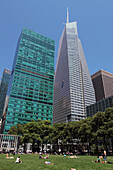 Bryant Park Surrounded By Buildings Including the Headquarters of the Bank of America on the Right, Midtown Manhattan, New York City, New York State, United States