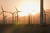 Wind Turbines at Sunset, Palm Springs, California, USA