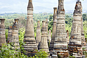 Ancient stupas complex of Shwe Inn Thein, Inle Lake, Myanmar