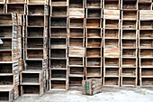 Stcks of empty wooden crates