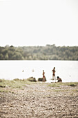 Blurred Kids Playing by Lake, Provence, France