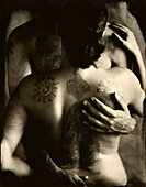 Nude Couple With Tattoos Embracing, Ambrotype