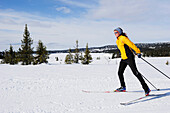 Female cross country skier skate skiing, Lillehammer, Oppland, Norway