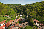 View of Tuechersfeld, Fraenkische Schweiz, Franconia, Bavaria, Germany, Europe