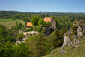 Blick auf Burg Pottenstein, Fränkische Schweiz, Franken, Bayern, Deutschland, Europa